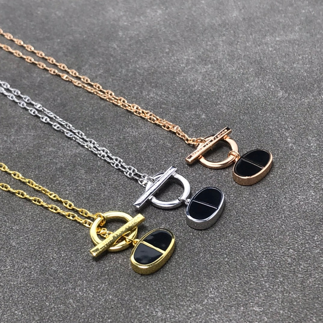 DIANA CHAINE VERSO BLACK CERAMIC SILVER NECKLACE