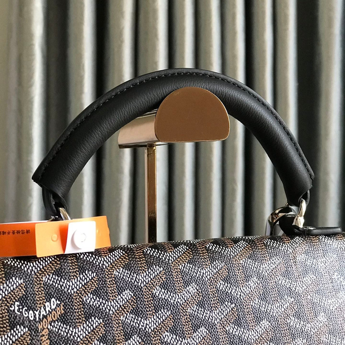 SAINT L¨¦GER BACKPACK 35 IN BROWN MIX BALCK GOYARDINE CANVAS AND CALFSKIN WITH CARTOON PATCH