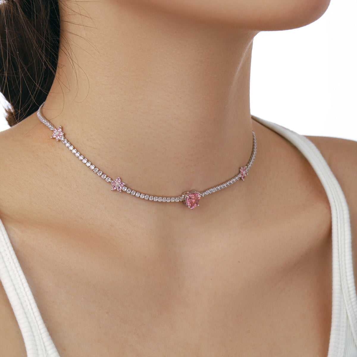 [HOT]Dazzling Pink Heart Flower Necklace