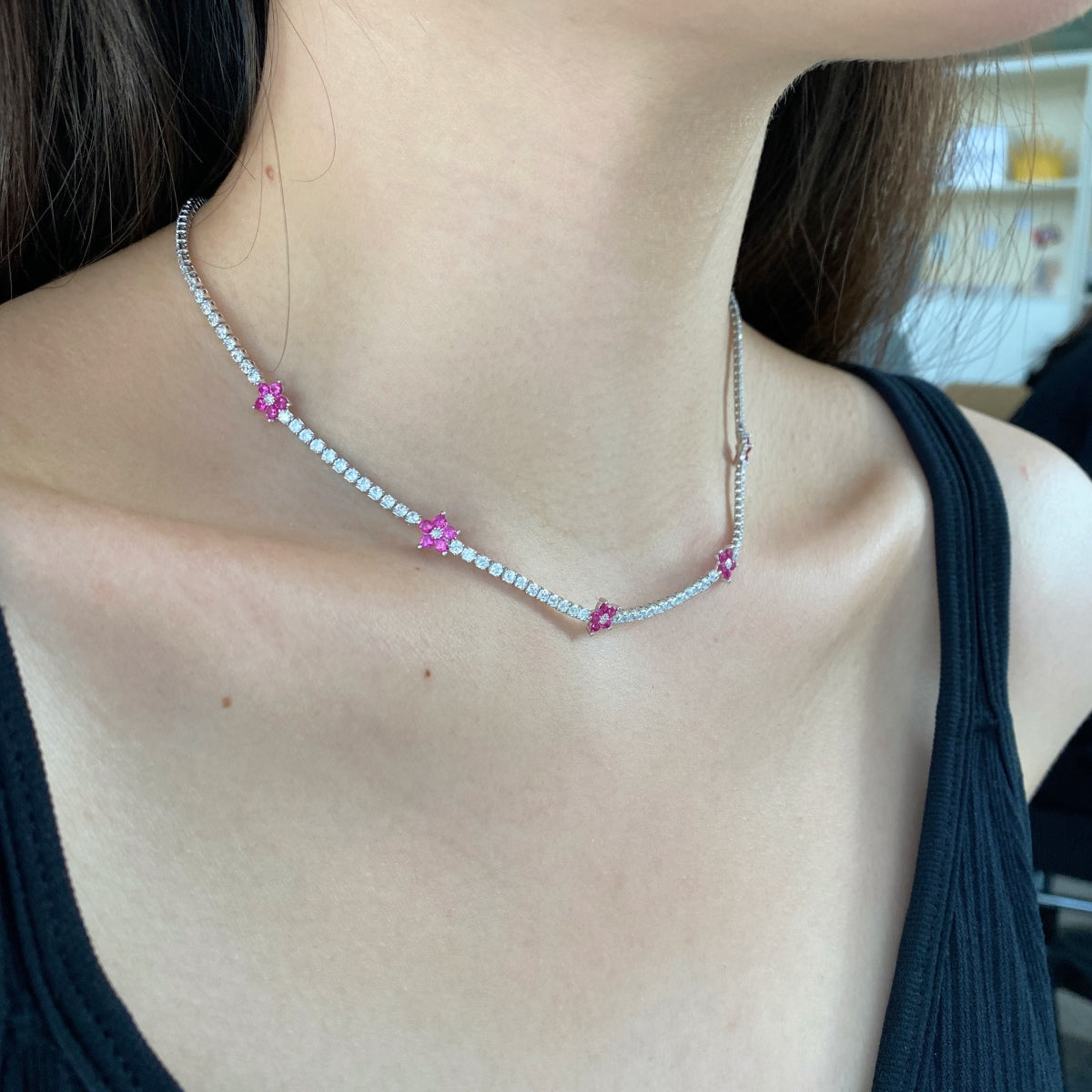 [HOT]Luxurious Colorful Flower Tennis Necklace