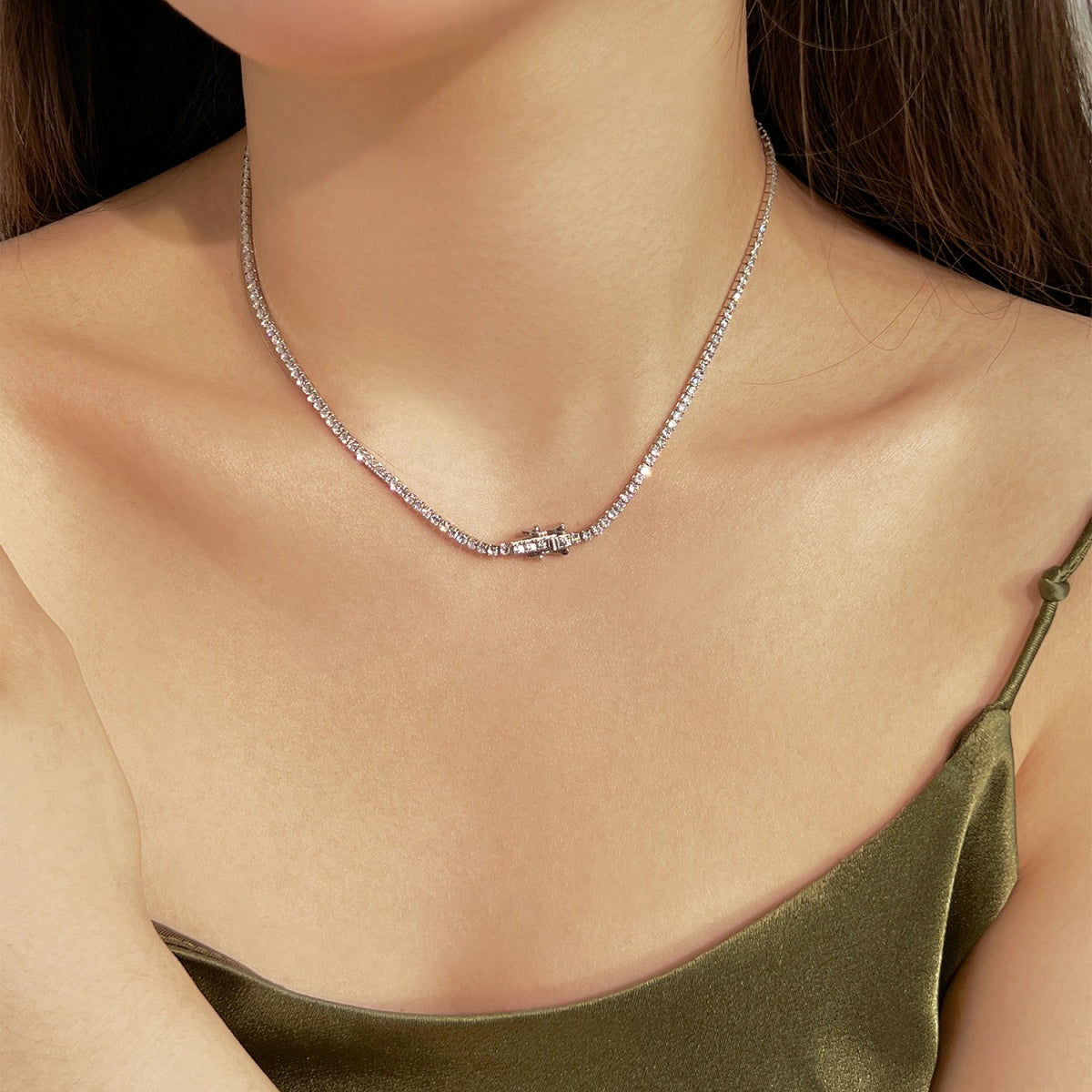 [HOT]Delicate Round Shape Tennis Necklace