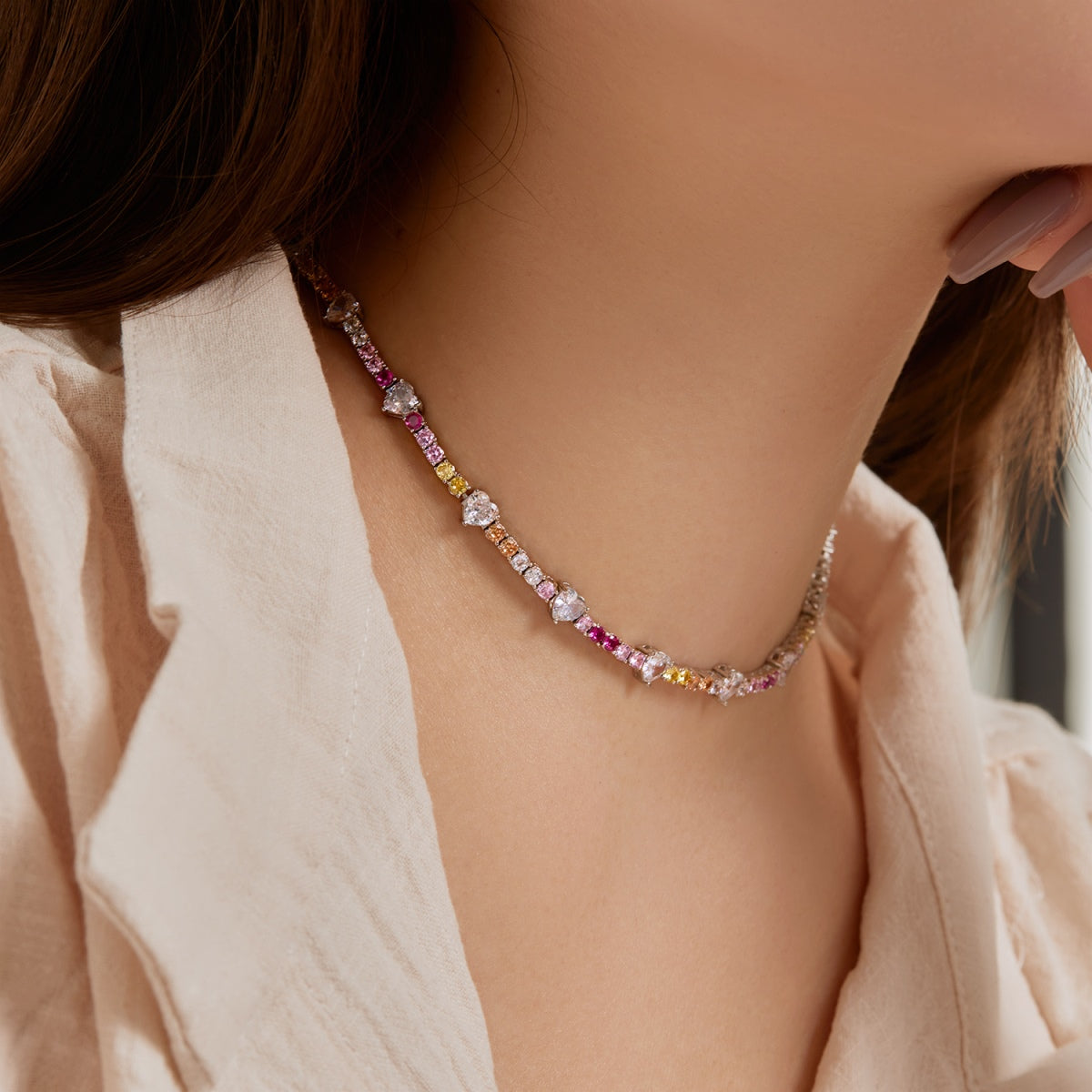[HOT]Delicate Colorful Rainbow Tennis Chain