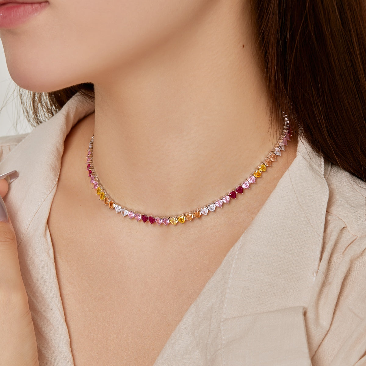 [HOT]Sparkling Colorful Full Heart Tennis Necklace