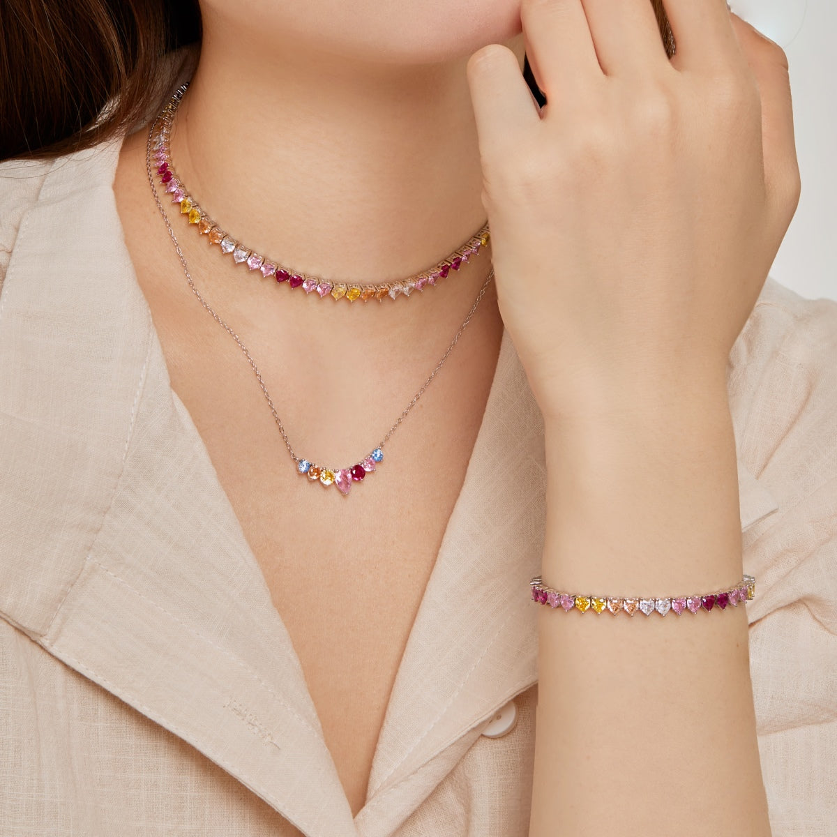 [HOT]Sparkling Colorful Full Heart Tennis Necklace