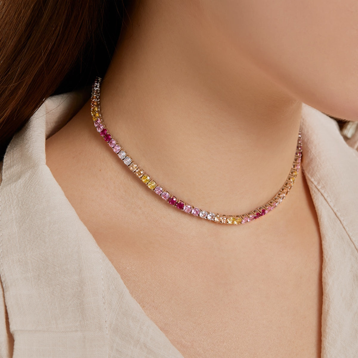 [HOT]Delicate Colorful Tennis Necklace