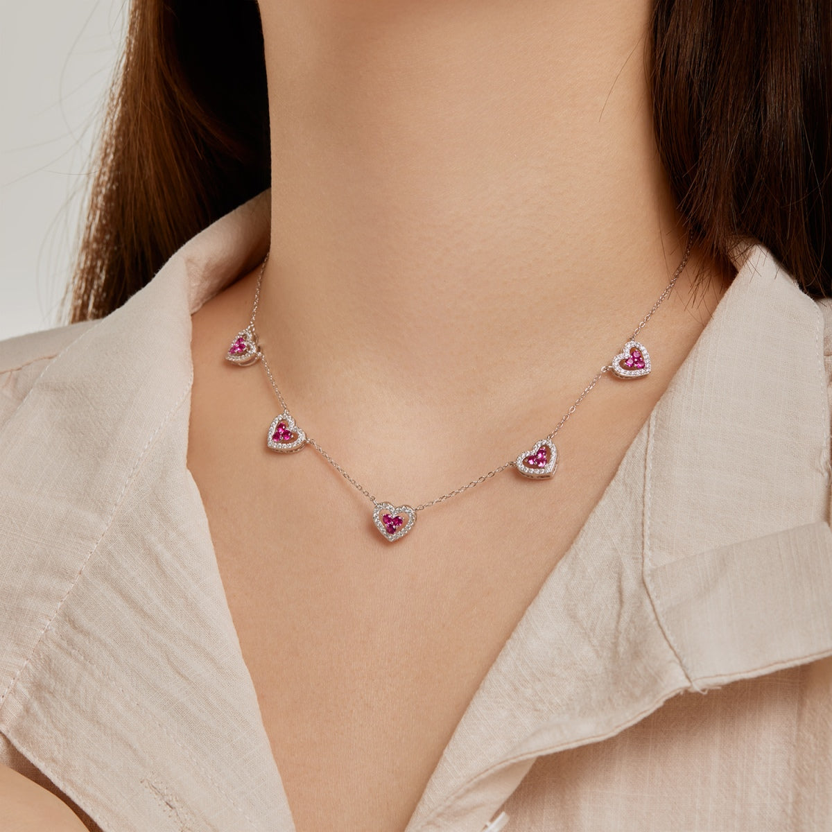 [HOT]Sparkling Five Heart Necklace
