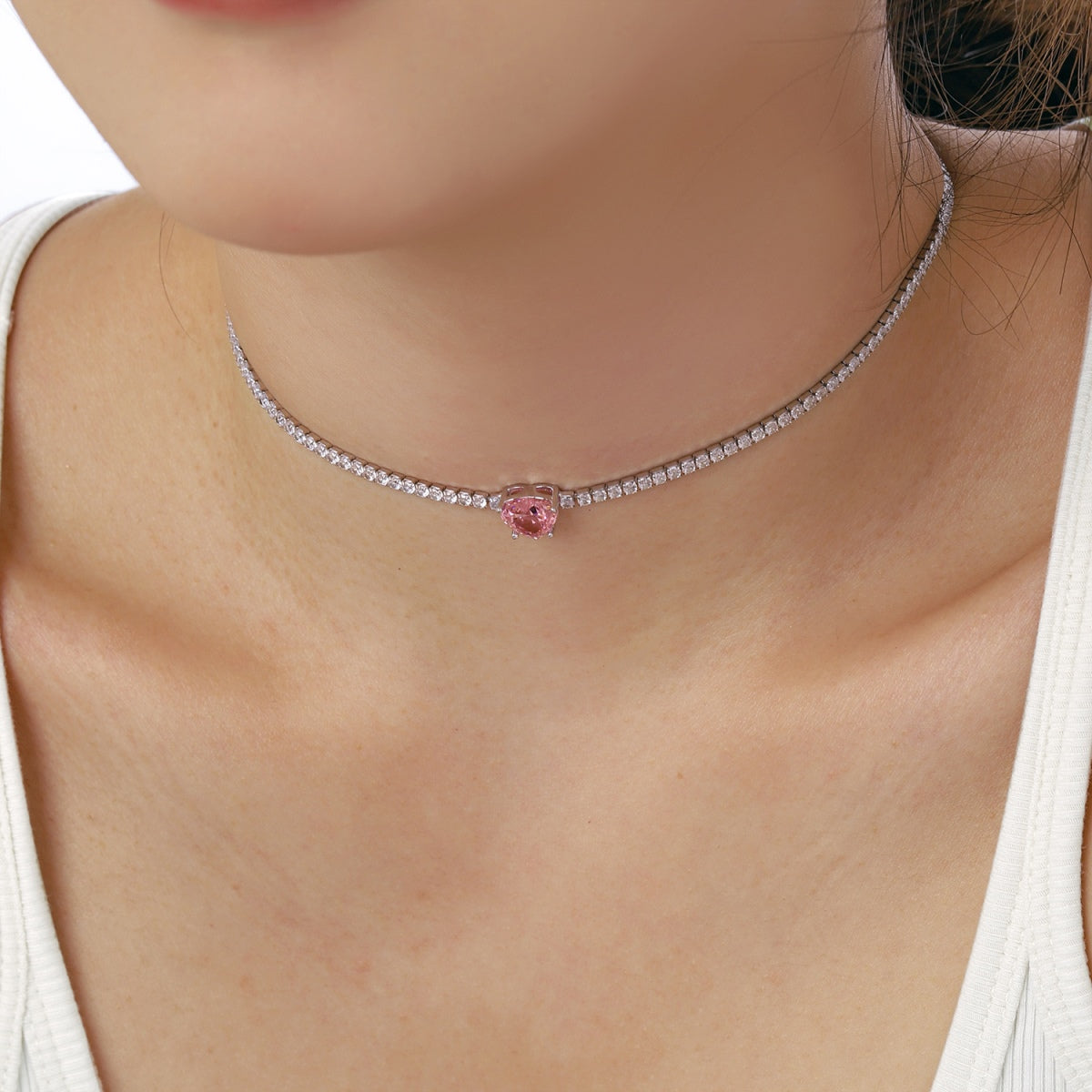 [HOT]2.0 Carat Sparkling Tennis Heart Cut Necklace
