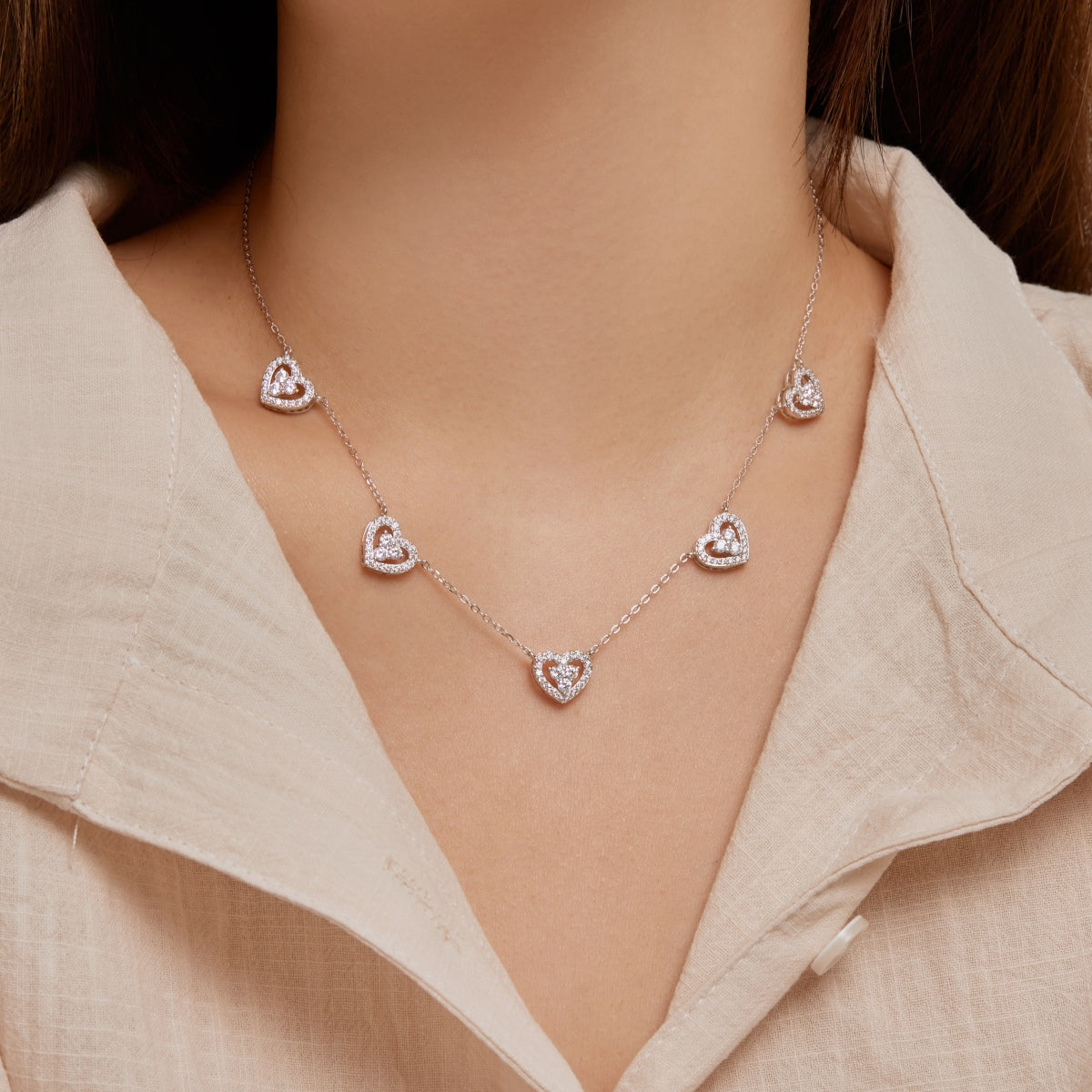 [HOT]Sparkling Five Heart Necklace