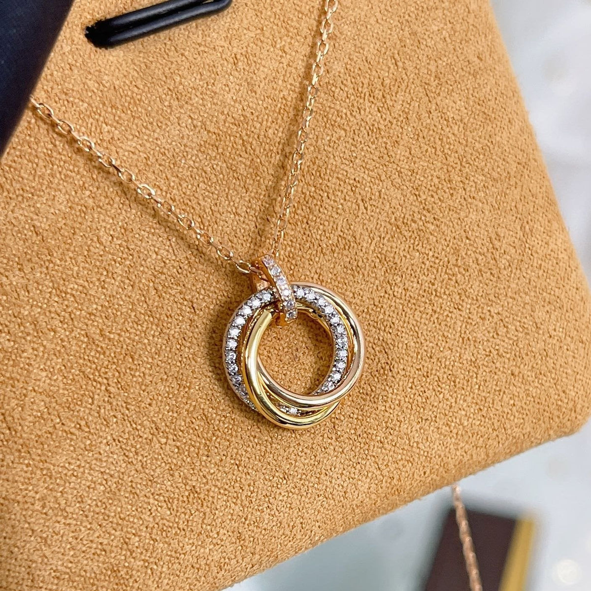 DIANA TRINITY NECKLACE SILVER GOLD PINK GOLD DIAMONDS