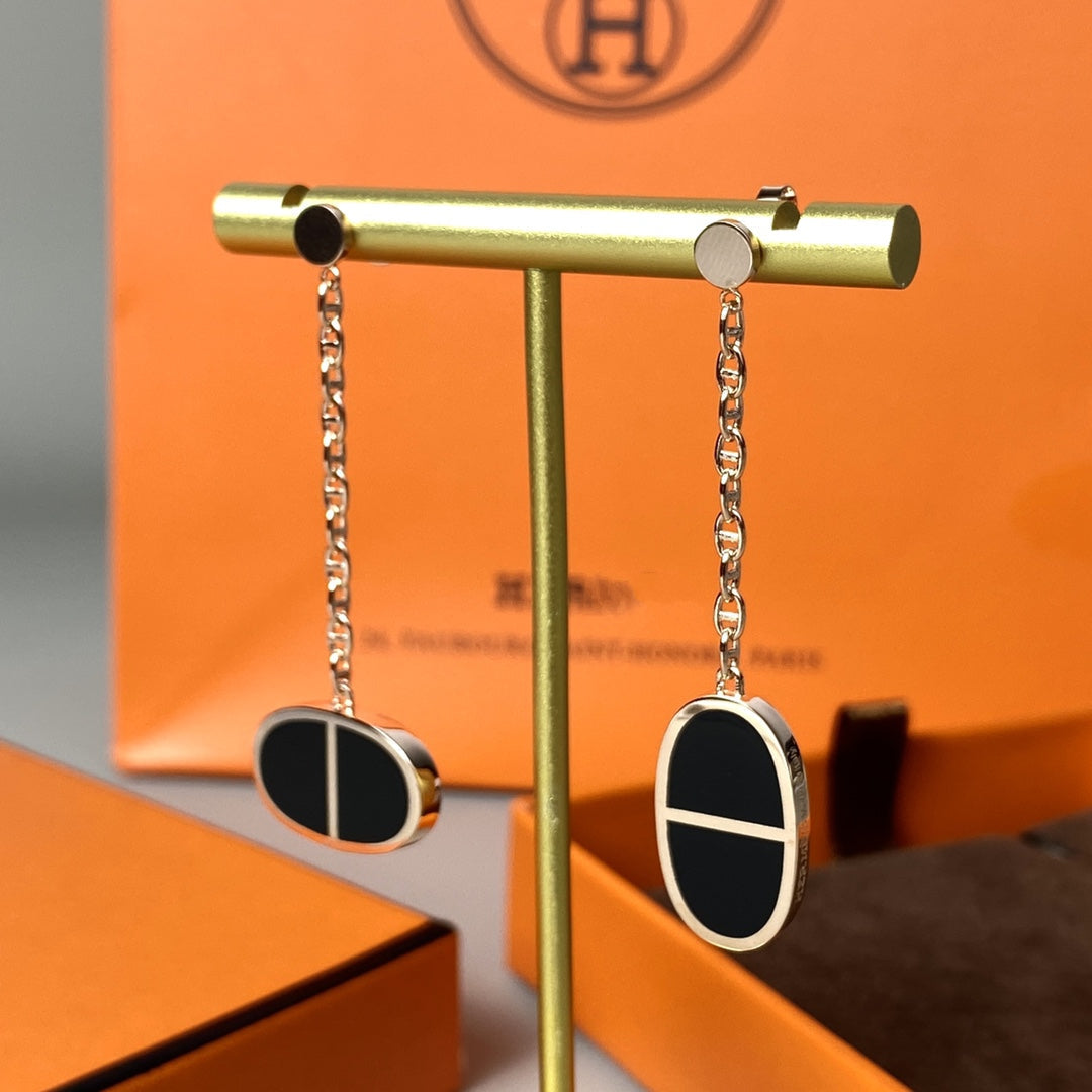 DIANA CHAINE VERSO BLACK CERAMIC EARRINGS
