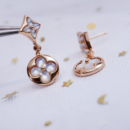 DIANA STAR AND SUN PINK GOLD MOP DROP EARRINGS