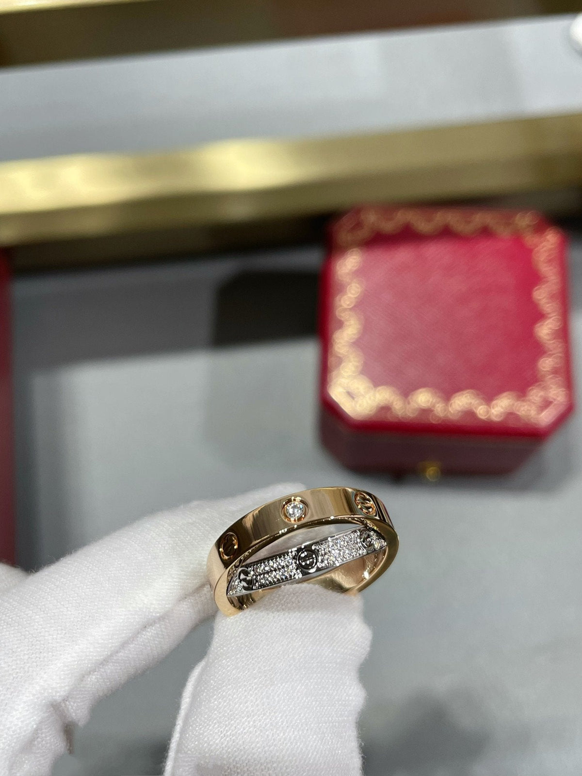 DIANA LOVE PINK GOLD SILVER DIAMOND DOUBLE RING