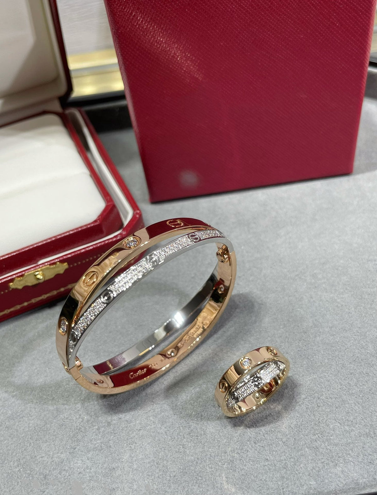 DIANA LOVE PINK GOLD SILVER DIAMOND DOUBLE RING