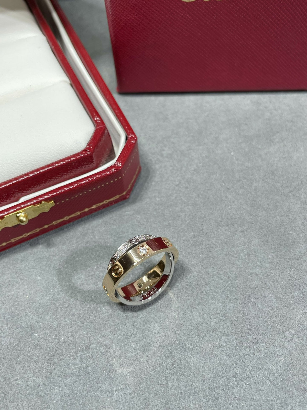 DIANA LOVE PINK GOLD SILVER DIAMOND DOUBLE RING