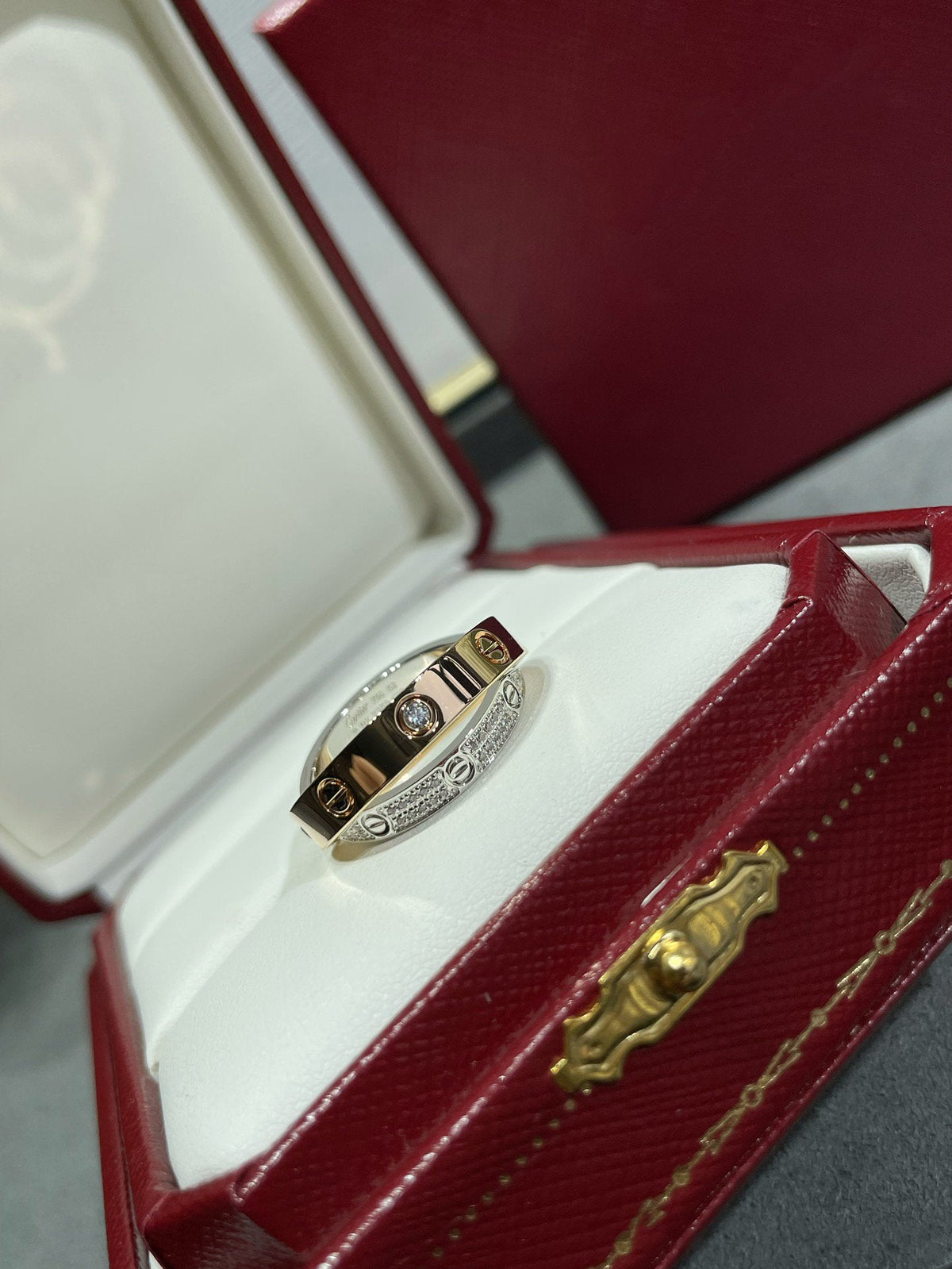 DIANA LOVE PINK GOLD SILVER DIAMOND DOUBLE RING
