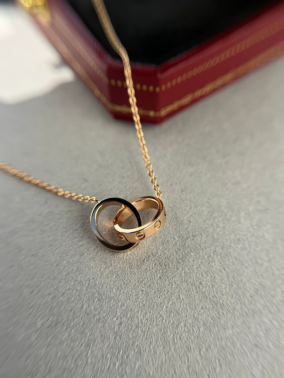 DIANA LOVE NECKLACE DOUBLE RING PINK GOLD