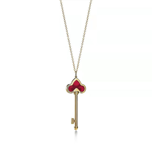 FLEUR DE LIS PINK GOLD DIAMOND CARNELIAN NECKLACE