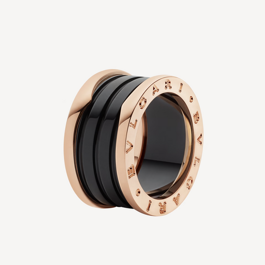 DIANA ZERO 1 FOUR-BAND LOOPS AND BLACK CERAMIC SPIRAL PINK GOLD RING