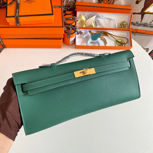 HM Kelly Cut 31 Kaitoke Green Epsom Leather Gold Hardware 229040