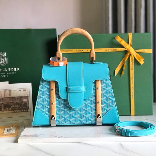 SA?GON PM BAG 28 IN LIGHT BLUE GOYARDINE CANVAS AND CALFSKIN