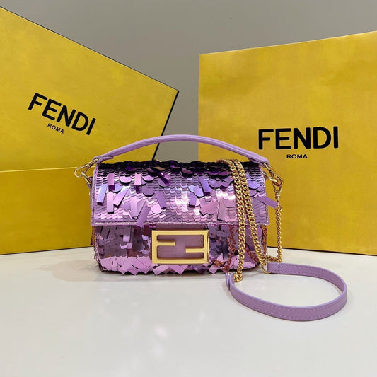 BAGUETTE MINI 19 IN PERIWINKLE PURPLE SEQUINS GOLD HARDWARE