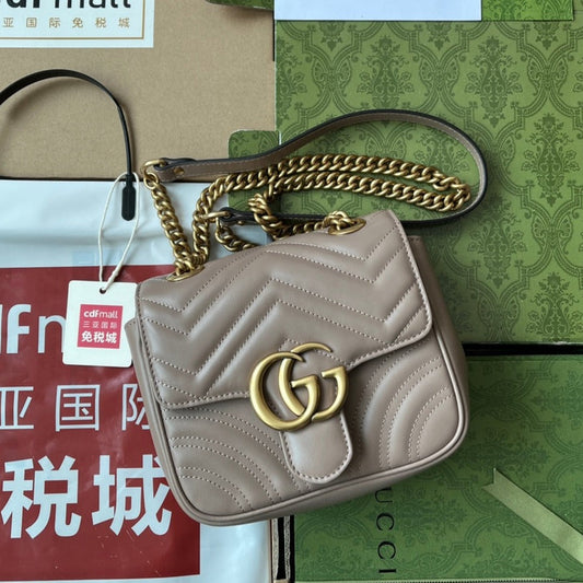 gg marmont mini 18cm dark nude calfskin gold hardware