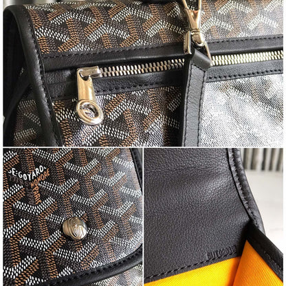 SAINT L¨¦GER BACKPACK 35 IN BROWN MIX BALCK GOYARDINE CANVAS AND CALFSKIN WITH CARTOON PATCH