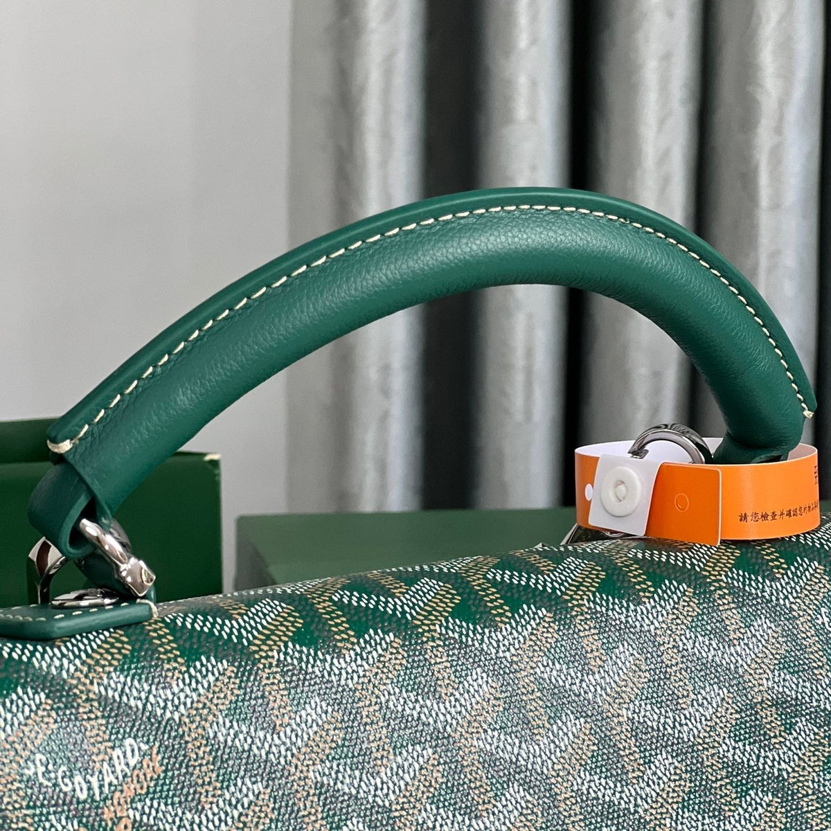 SAINT L¨¦GER BACKPACK 35 IN GREEN GOYARDINE CANVAS AND CALFSKIN WITH CARTOON PATCH