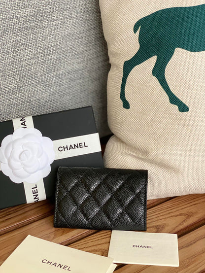 cc small wallet 11cm black caviar gold hardware