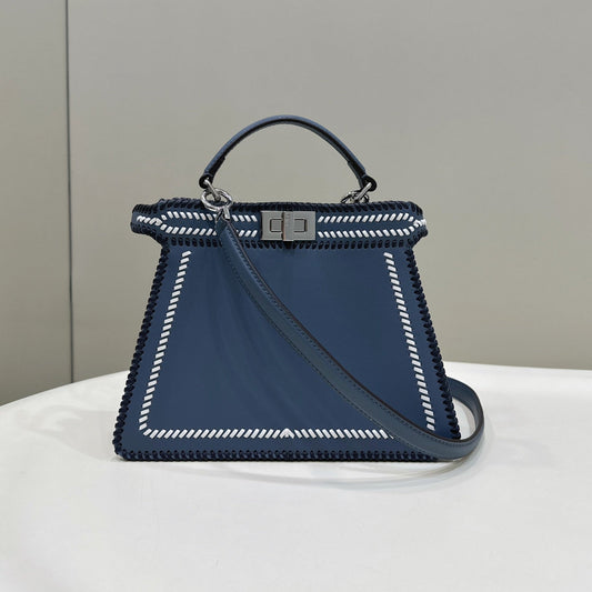 PEEKABOO ISEEU 27 IN BLUE BAYOUX INTERLACED CALFSKIN SILVER HARDWARE