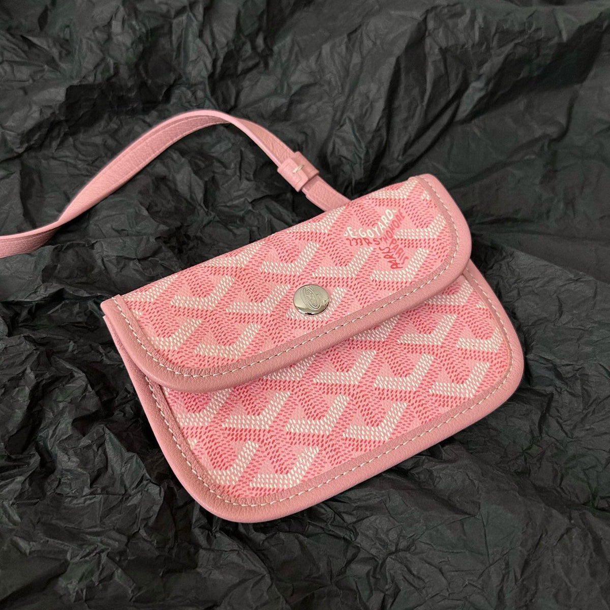 ANJOU MINI BAG 20 IN BABY PINK CALFSKIN AND GOYARDINE CANVAS