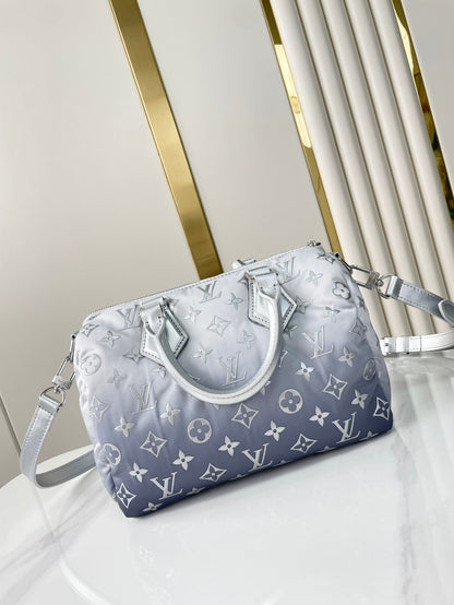 SPEEDY BANDOULI¨¨RE 25 IN GRADIENT SILVER MONOGRAM NYLON SILVER HARDWARE