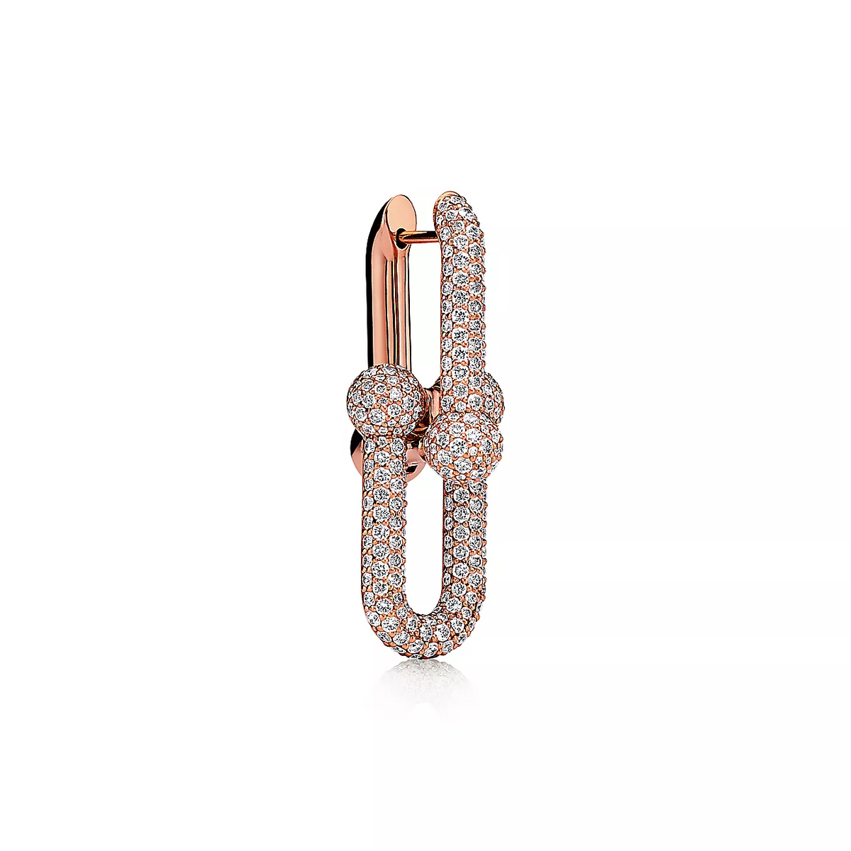 LARGE LINK EARRINGS PINK GOLD WITH PAVED DIAMONDS
