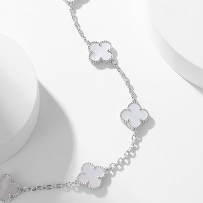 CLOVER 10 MOTIFS WHITE MOTHER OF PEARL NECKLACE