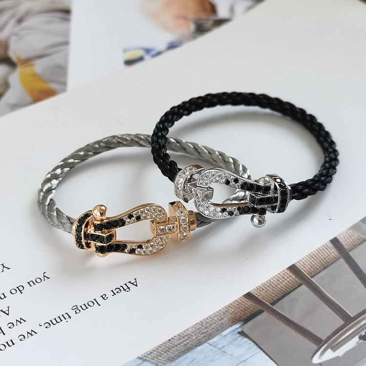 DIANA FORCE LARGE HORSESHOE BLACK WHITE DIAMOND BRACELET ROSE GOLD