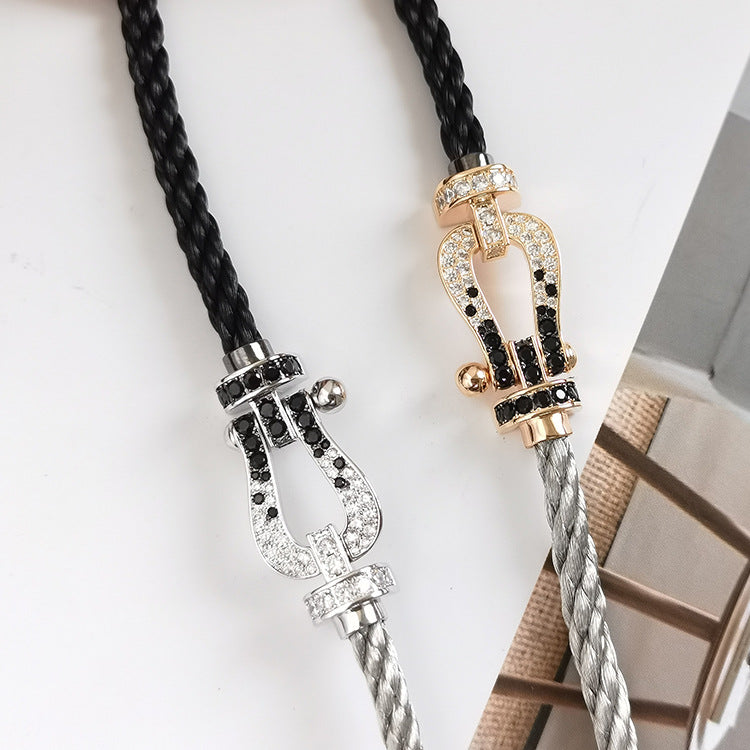 DIANA FORCE LARGE HORSESHOE BLACK WHITE DIAMOND BRACELET ROSE GOLD