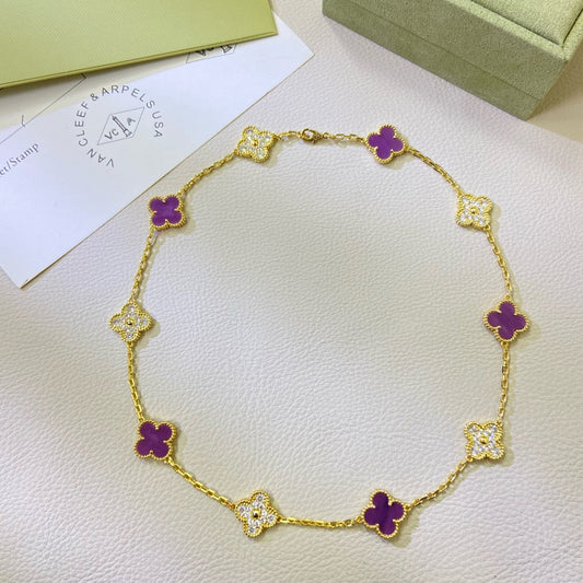 CLOVER 10 MOTIFS  PURPLE VIOLET DIAMOND NECKLACE