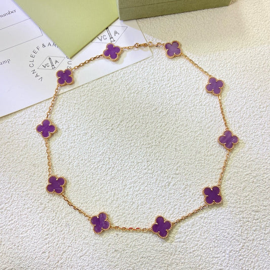 CLOVER 10 MOTIFS  PURPLE VIOLET  NECKLACE