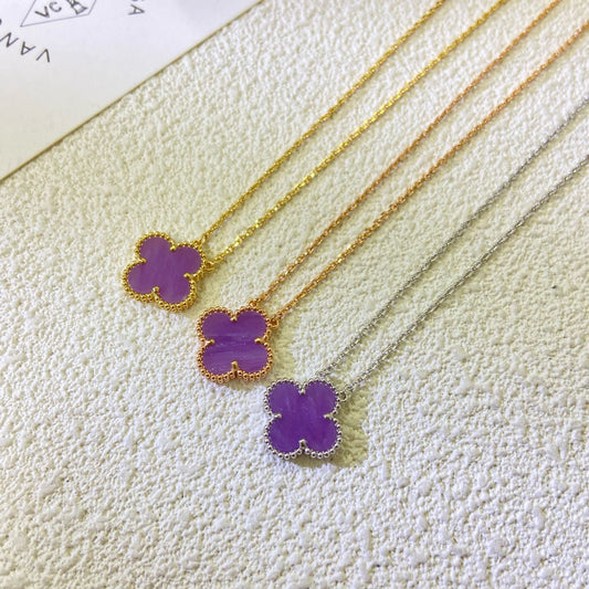 CLOVER 15MM  PURPLE VIOLET NECKLACE
