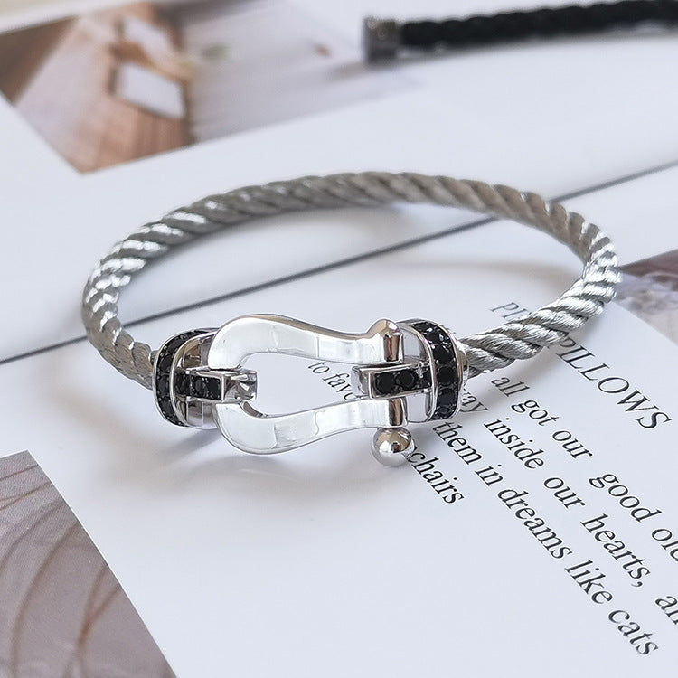 DIANA FORCE LARGE HORSESHOE BLACK DIAMOND BRACELET SILVER