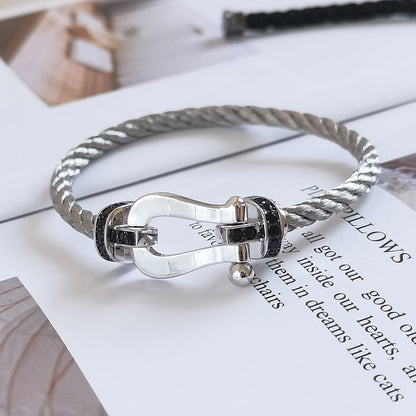 DIANA FORCE LARGE HORSESHOE BLACK DIAMOND BRACELET SILVER