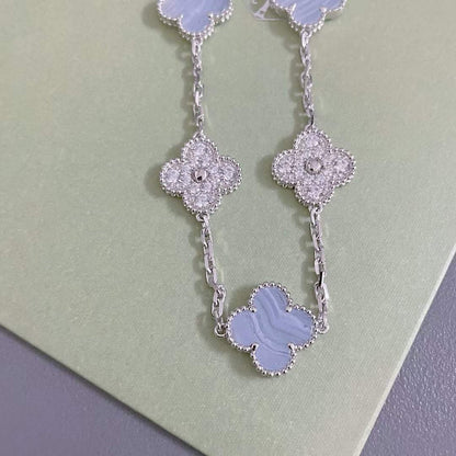 CLOVER  5 MOTIF DIAMOND PURPLE CHALCEDONY BRACELET SILVER