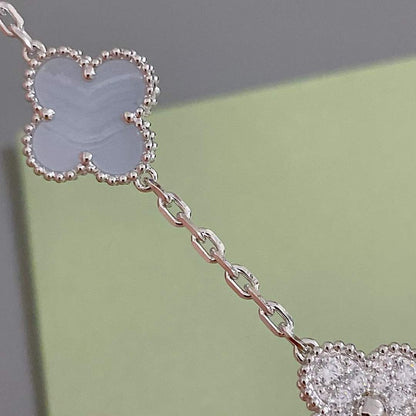 CLOVER  5 MOTIF DIAMOND PURPLE CHALCEDONY BRACELET SILVER