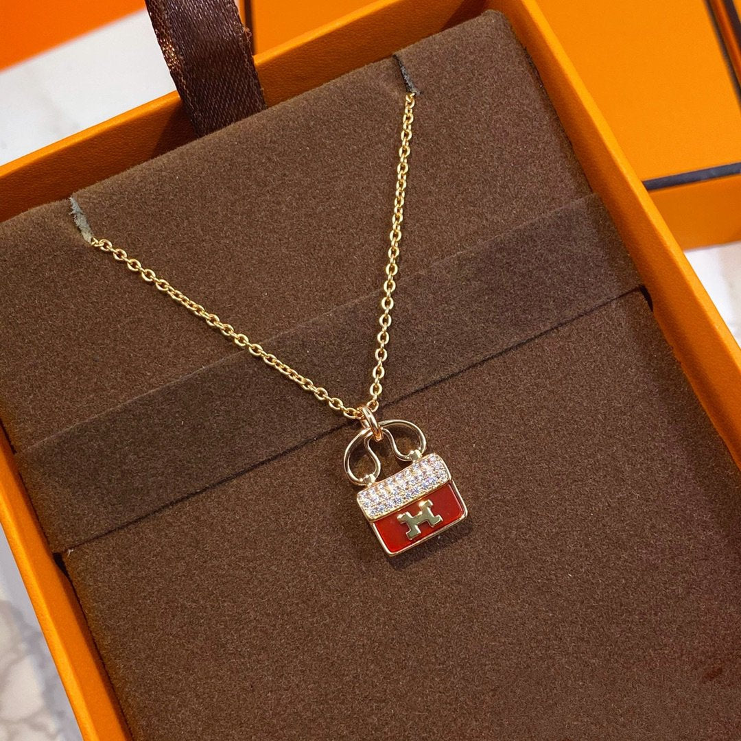 DIANA CONSTANCE RED PEDANT PINK GOLD NECKLACE