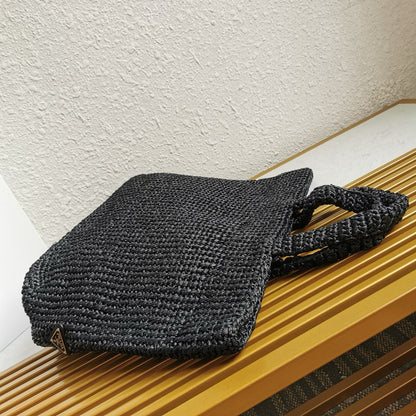 crochet tote bag 40cm black raffia