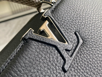 Capucines Bag Black Calfskin Leather Snake Top Handle Best Version