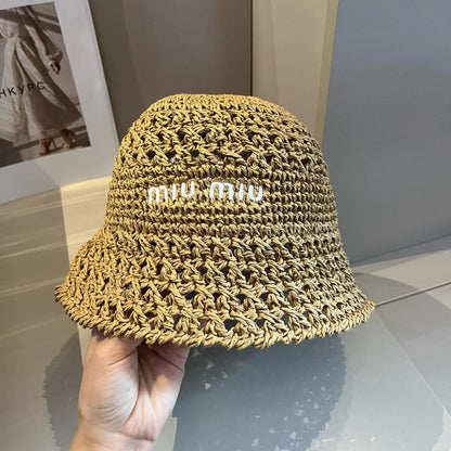 Miu Beige Woven Fabric Hat