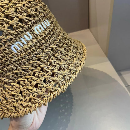 Miu Beige Woven Fabric Hat