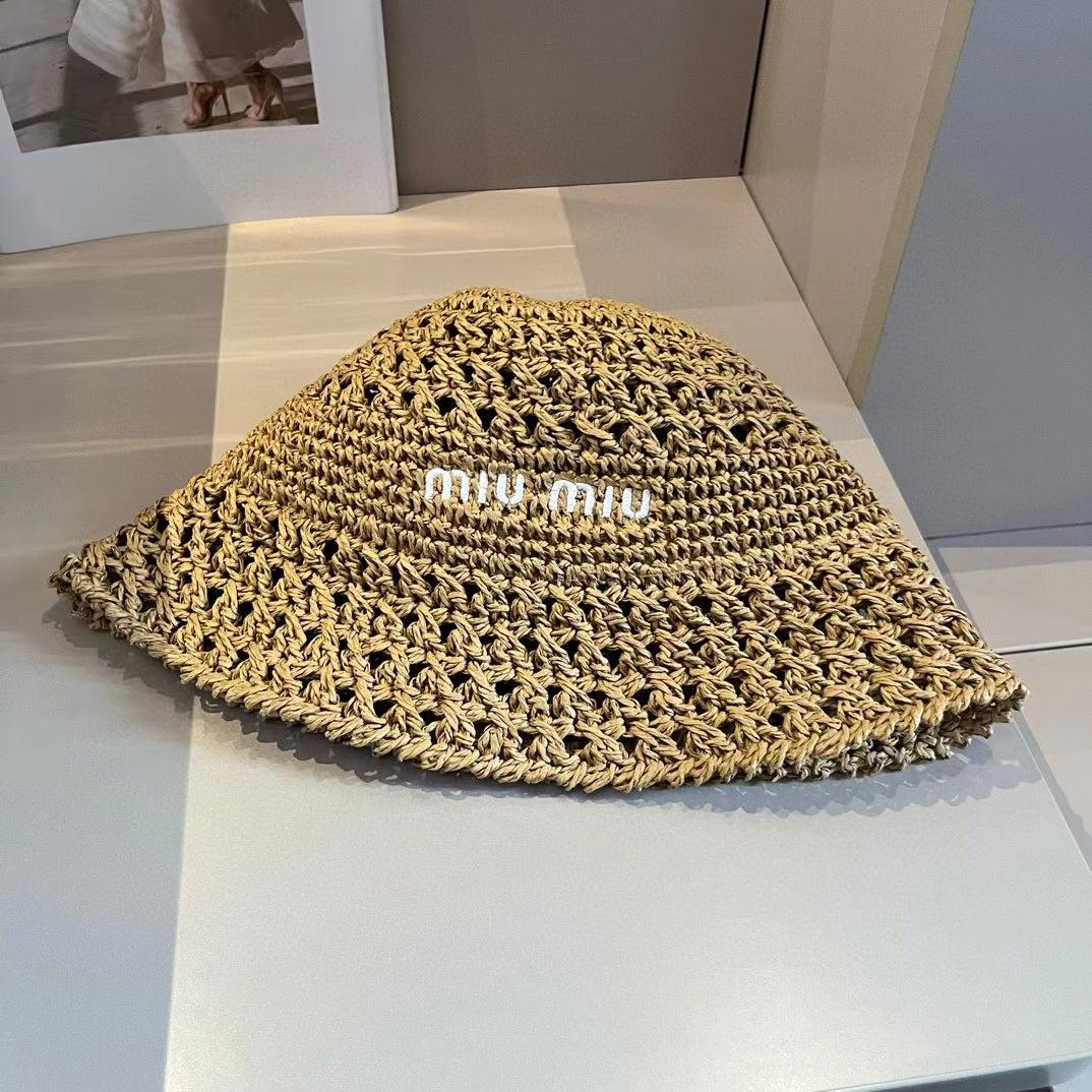 Miu Beige Woven Fabric Hat
