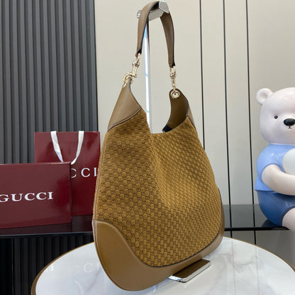 GG Tote Bag Brown Velvet Embossed and Leather